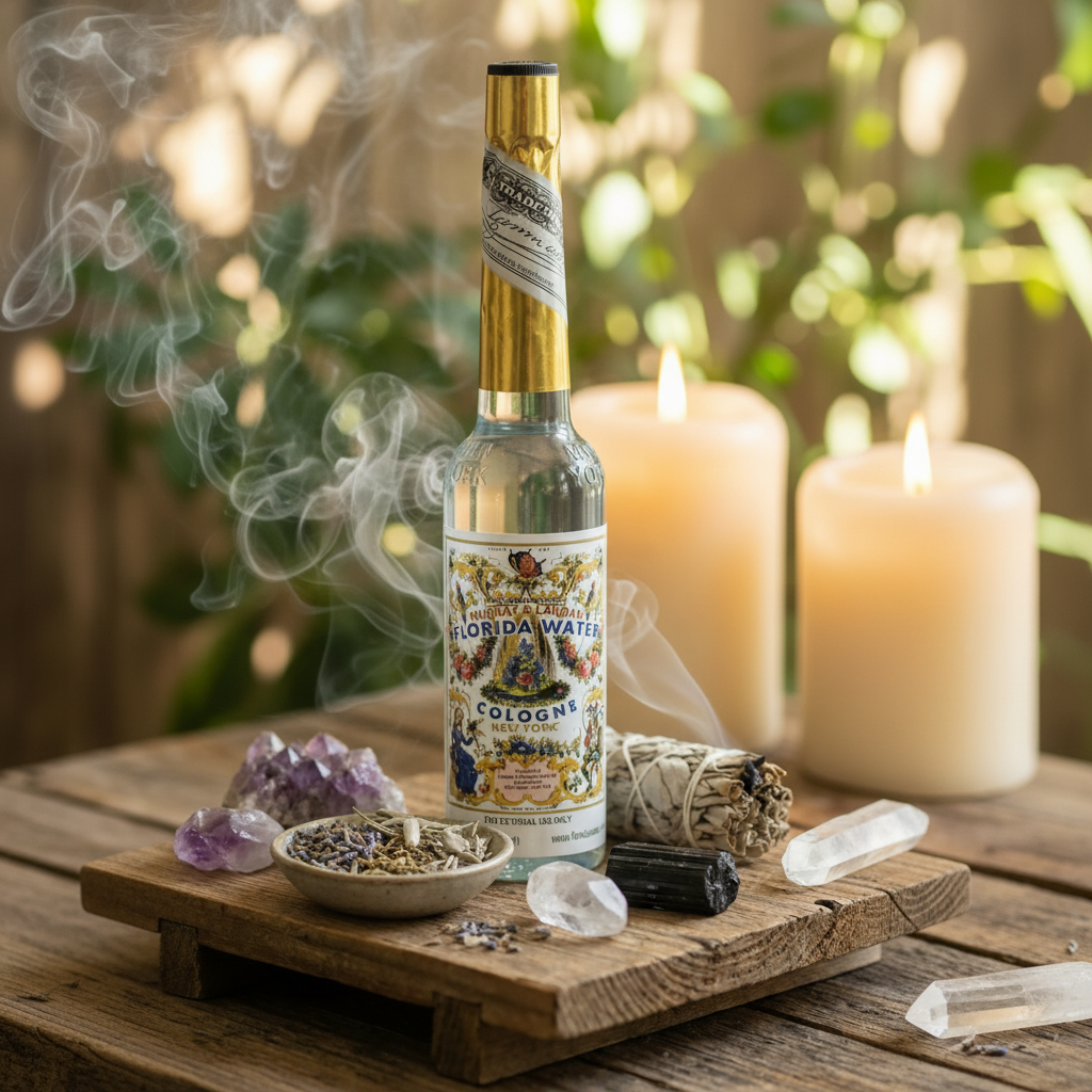 Bottle of Florida Water sold at Botanica Aragba Yomilo. 