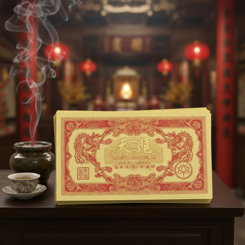 Traditional Chinese ancestor money sold at Botanica Aragba Yomilo