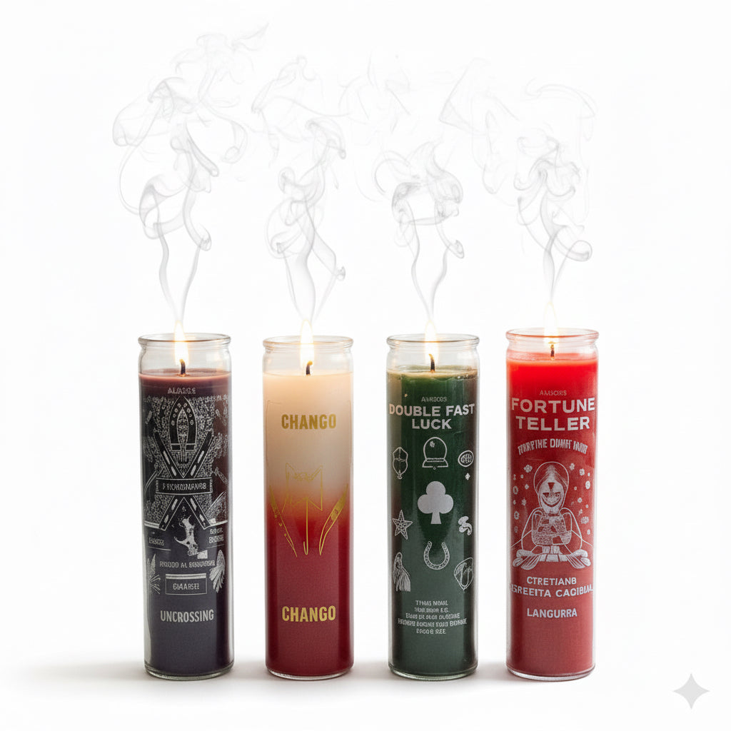 Orisha screened candles sold online and at Botanica Aragba Yomilo in Brandon