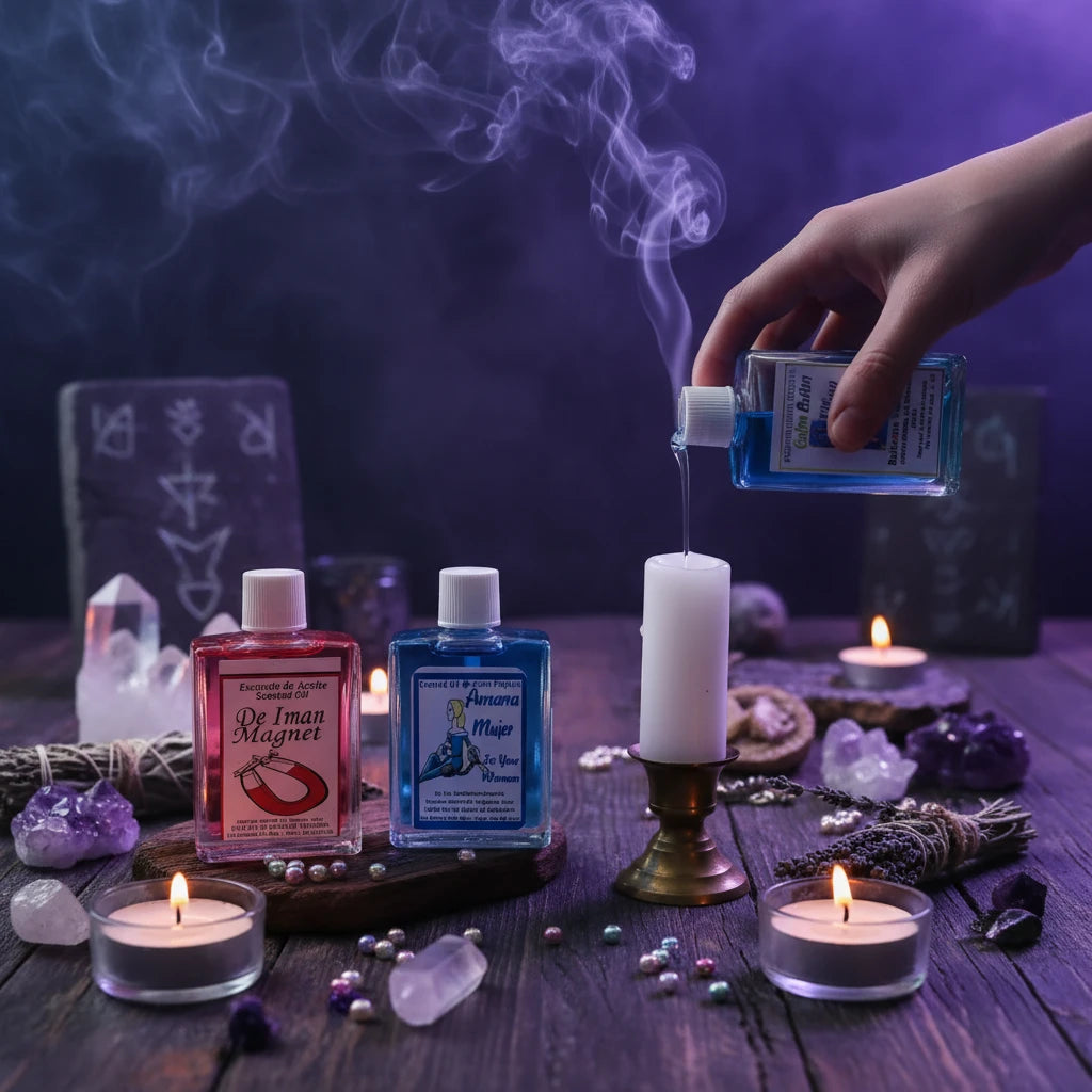 Ritual oils sold at Botanica Aragba Yomilo