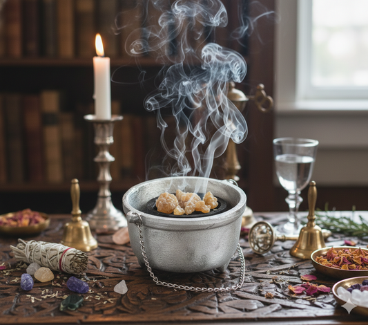 Incense burning in an aluminum incense burner sold at Botanica Aragba Yomilo. 
